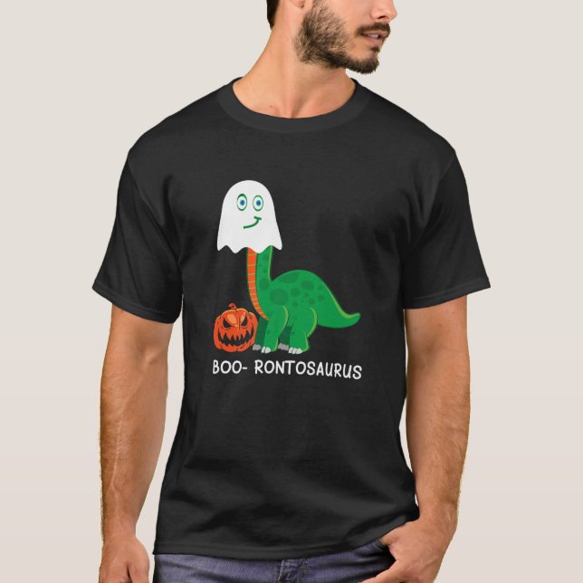 Boo-Rontosaurus Funny Halloween Ghost Dinosaur Lov T-Shirt (Front)