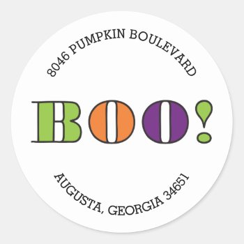 Boo! Round Halloween Return Address Label by BanterandCharm at Zazzle