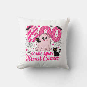 Boo Scare Away Breast Cancer Cute Ghost And Cats Throw Pillow