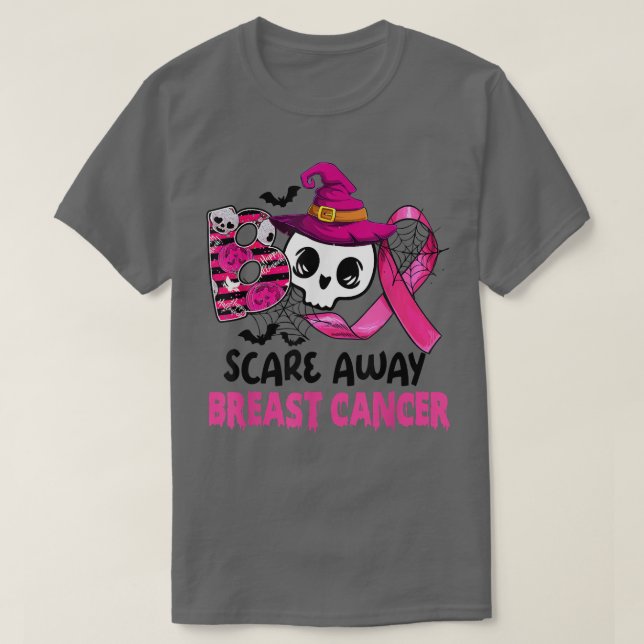 Boo Scare Away Breast Cancer Pink Ribbon Halloween T-Shirt (Design Front)