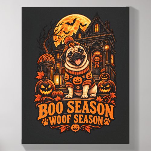 Boo Season Woof Season Pug Halloween Pumpkin Sweat Canvas Photo Tile