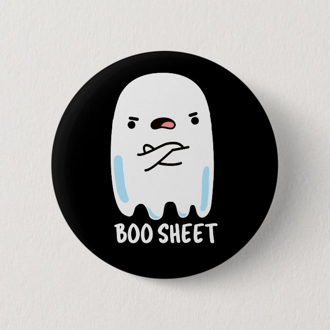 Boo Sheet Funny Halloween Ghost Pun Dark BG Button (Front)
