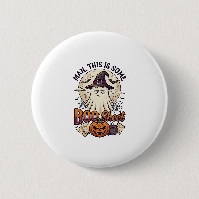 Boo Sheet Ghost Pumpkin Halloween Moon Cauldron Button (Front)