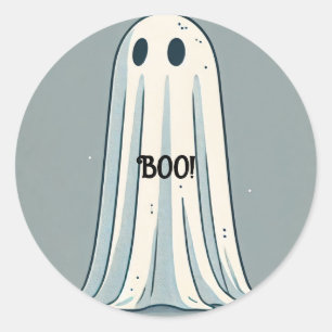BOO! Sheet Ghost Vintage Green Halloween Classic Round Sticker