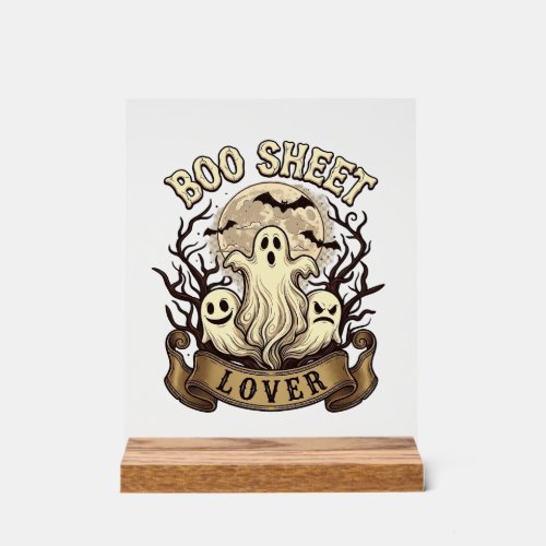 Boo Sheet Lover Halloween Ghosts Moon Bats_1 Acrylic Sign