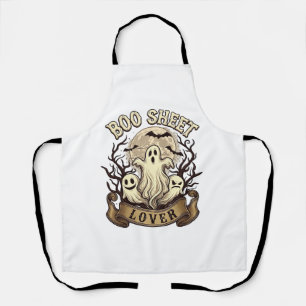 Boo Sheet Lover Halloween Ghosts Moon Bats_1 Apron