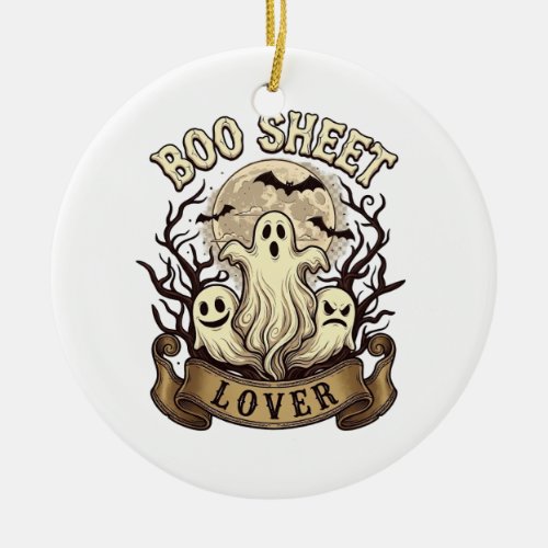 Boo Sheet Lover Halloween Ghosts Moon Bats_1 Ceramic Ornament