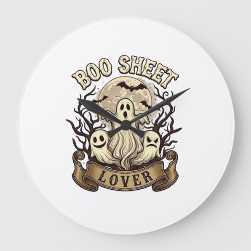 Boo Sheet Lover Halloween Ghosts Moon Bats_1 Large Clock