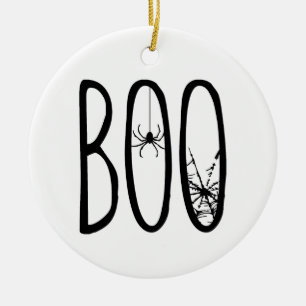 Boo Spider & Spiderweb Spooky Eerie Halloween Ceramic Ornament