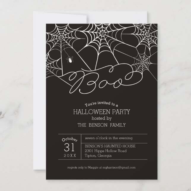 Boo Spider Web Halloween Party Invitation (Front)