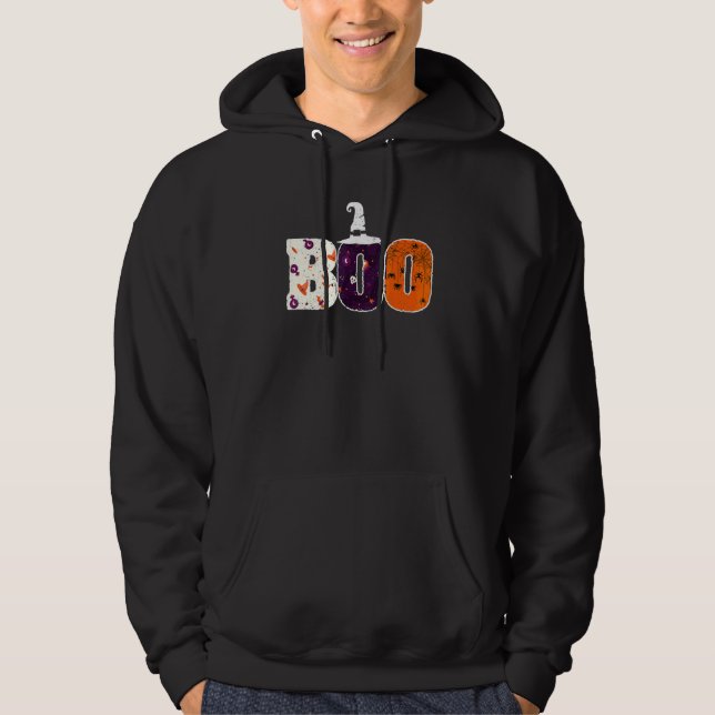Boo Spiders Witch Hat Halloween Spider Ghost Witch Hoodie (Front)