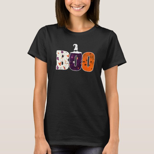 Boo Spiders Witch Hat Halloween Spider Ghost Witch T-Shirt (Front)