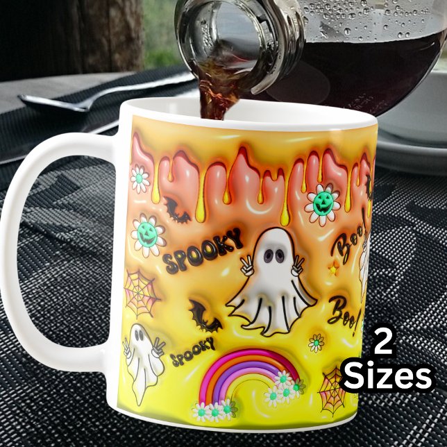 Boo! Spooky 3D Effect Yellow Orange Rainbow Ghosts Coffee Mug (Creator Uploaded)