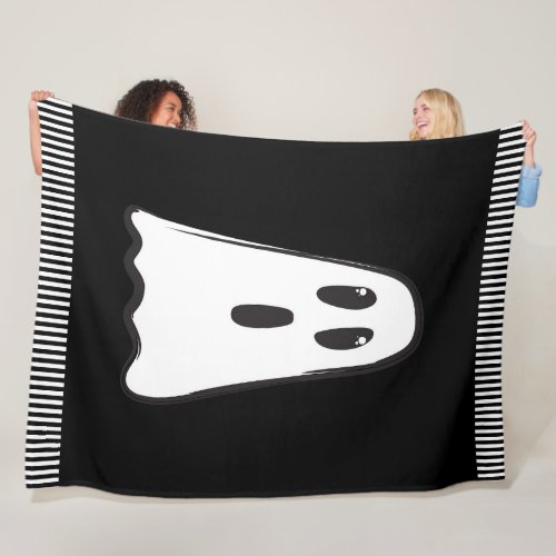 BOO Spooky Cute Ghost Halloween Black White Fleece Blanket