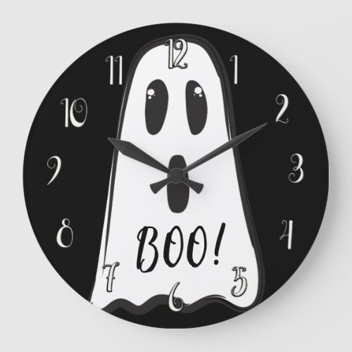 BOO Spooky Cute Ghost Halloween Black White Large Clock