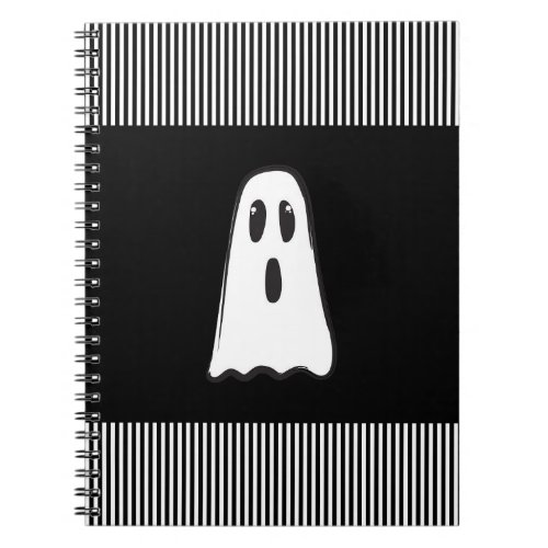 BOO Spooky Cute Ghost Halloween Black White Notebook