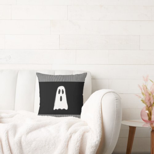 BOO Spooky Cute Ghost Halloween Black White Throw Pillow