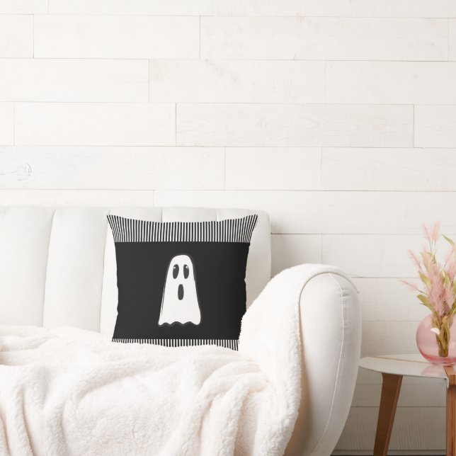BOO! Spooky Cute Ghost Halloween Black White Throw Pillow (Couch)