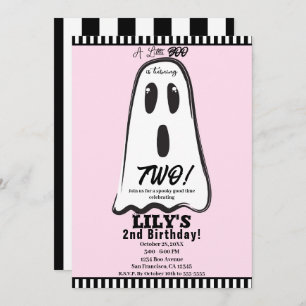 BOO! Spooky Cute Ghost Pink Halloween Birthday Invitation