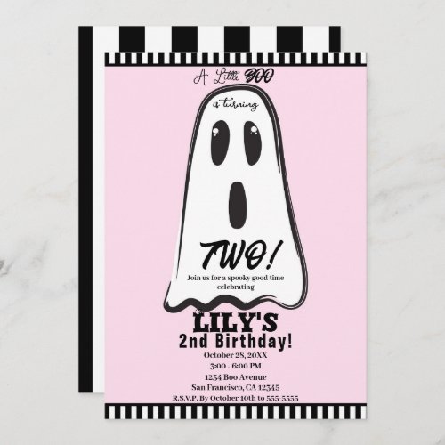 BOO Spooky Cute Ghost Pink Halloween Birthday  Invitation