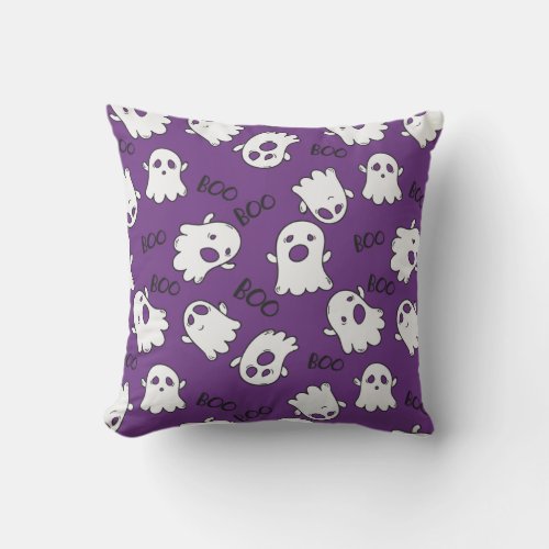 Boo Spooky Ghost with Purple background  Throw Pillow
