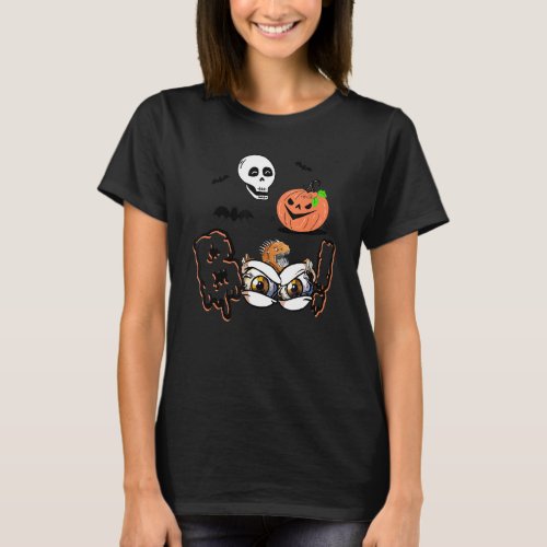 Boo Spooky Halloween Bat Pumpkin Skull Eye Bearded T_Shirt