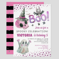 Boo Spooky Pink Skull Girl Halloween Birthday Invitation