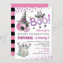 Boo Spooky Pink Skull Girl Halloween Birthday Invitation