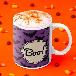 Boo! Spooky Purple Halloween Black Bats Two-Tone Coffee Mug