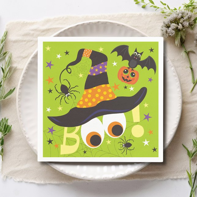 Boo Spooky Witch Hat Bats Cute Halloween Napkins (Creator Uploaded)