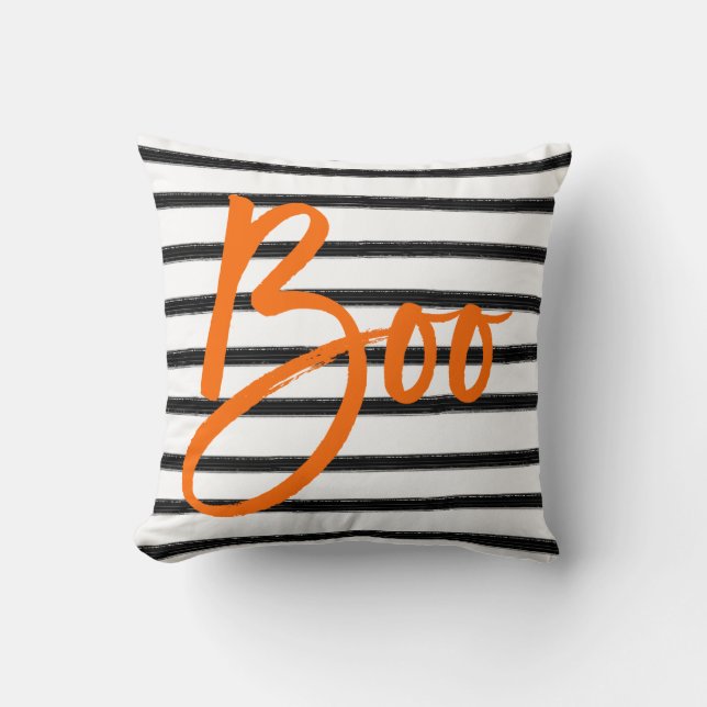 Boo Striped Halloween Throw Pillow (Front)