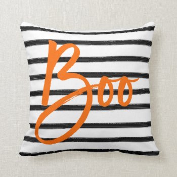 Boo Striped Halloween Throw Pillow by PinkMoonDesigns at Zazzle