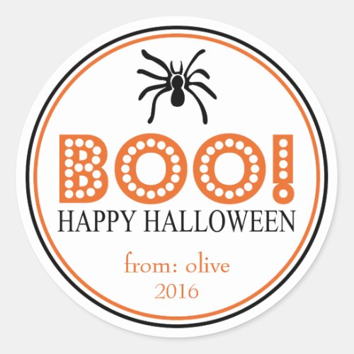 Boo Tarantula Spider Black  Orange Classic Round Sticker