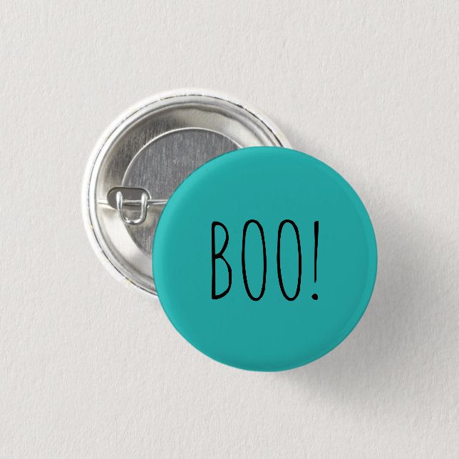 Boo teal black spooky typography fun Halloween Button (Front & Back)