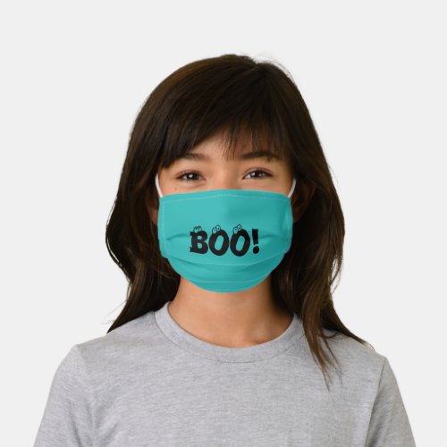 Boo teal funny eyeballs typography Halloween Kids Cloth Face Mask