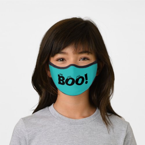 Boo teal funny eyeballs typography Halloween Premium Face Mask
