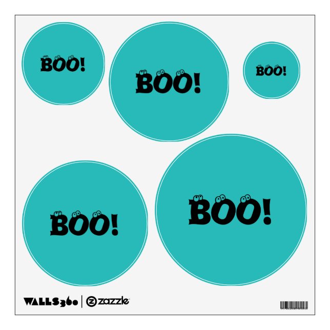 Boo! teal funny eyeballs typography Halloween Wall Decal (Front)