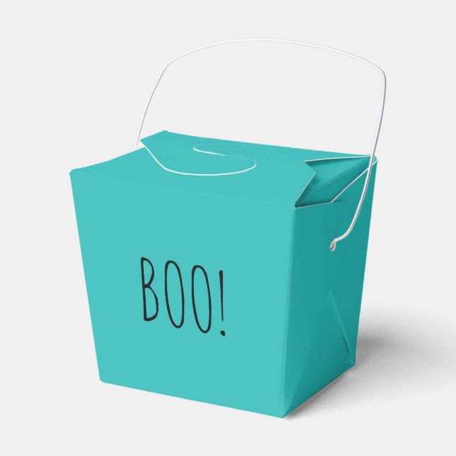 Boo teal simple typography funny cute Halloween Favor Boxes (Front Side)
