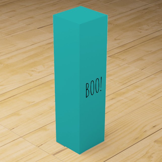 Boo teal simple typography funny cute Halloween Wine Box (Front)