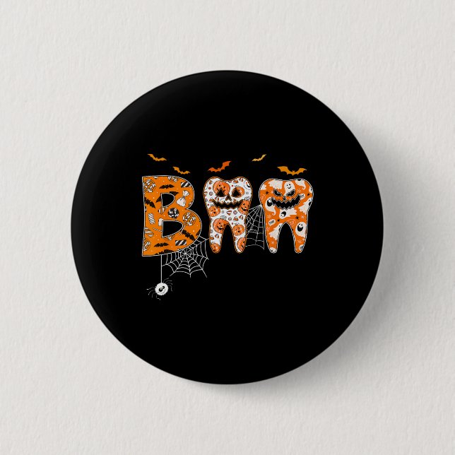 Boo Teeth Pumpkin Dentist Dental Hygienist Hallowe Button (Front)