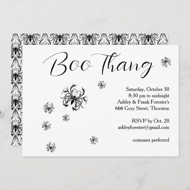 Boo Thang Creepy Spiders Halloween Party Invitation (Front/Back)