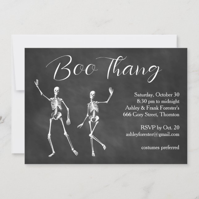 Boo Thang Dancing Skeletons Cloudy Halloween Party Invitation (Front)