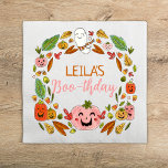 Boo-thday Halloween Pink Birthday Party Napkins<br><div class="desc">Adorable Halloween themed October birthday party napkins featuring a sweet,  not scary,  wreath of jack o lanterns,  autumn leaves,  and a cute ghost with room in the center for your child's name! Bring your celebration together with these little details to make your boo-thday event one of a kind!</div>