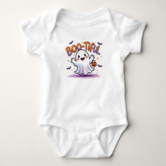 Boo-tiful Baby Ghost Halloween Outfit Baby Bodysuit (Front)