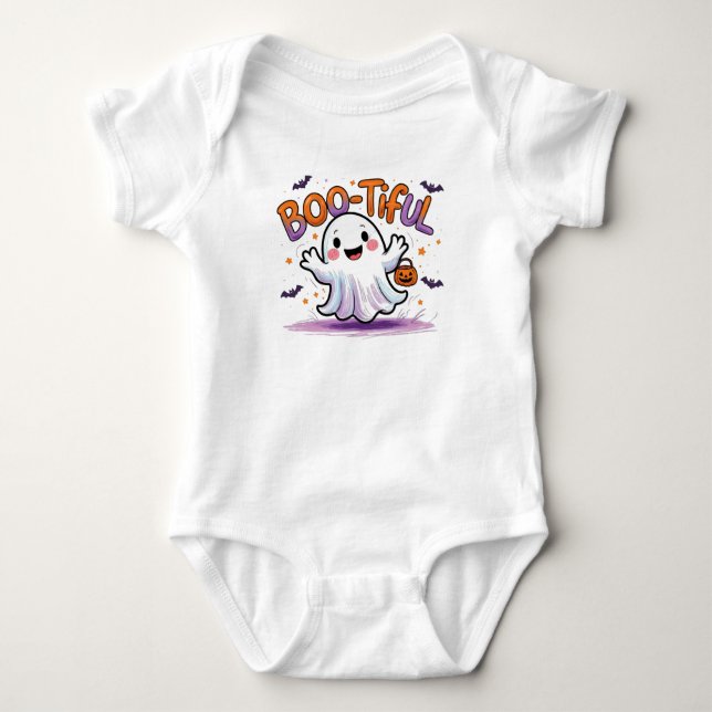 Boo-tiful Baby Ghost Halloween Outfit Bodysuit (Front)