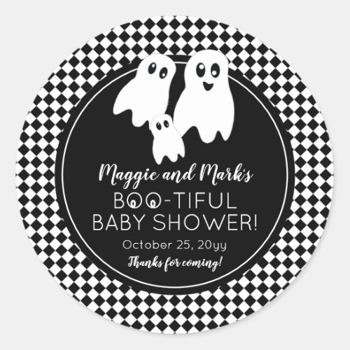 BOO _ TIFUL Baby Shower BW Halloween Thank You Classic Round Sticker