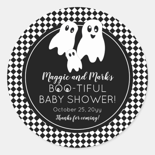 BOO - TIFUL Baby Shower BW Halloween Thank You Classic Round Sticker (Front)