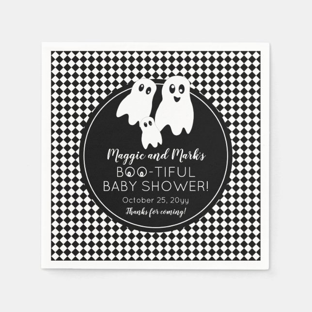 BOO - TIFUL Baby Shower BW Halloween Thank You Napkins (Front)