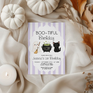 Boo Tiful Birthday Ghost Cat Witch 1st Invite