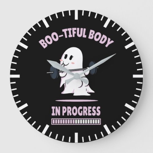 Boo_Tiful Body _ Funny Halloween Ghost Gym Lifting Large Clock